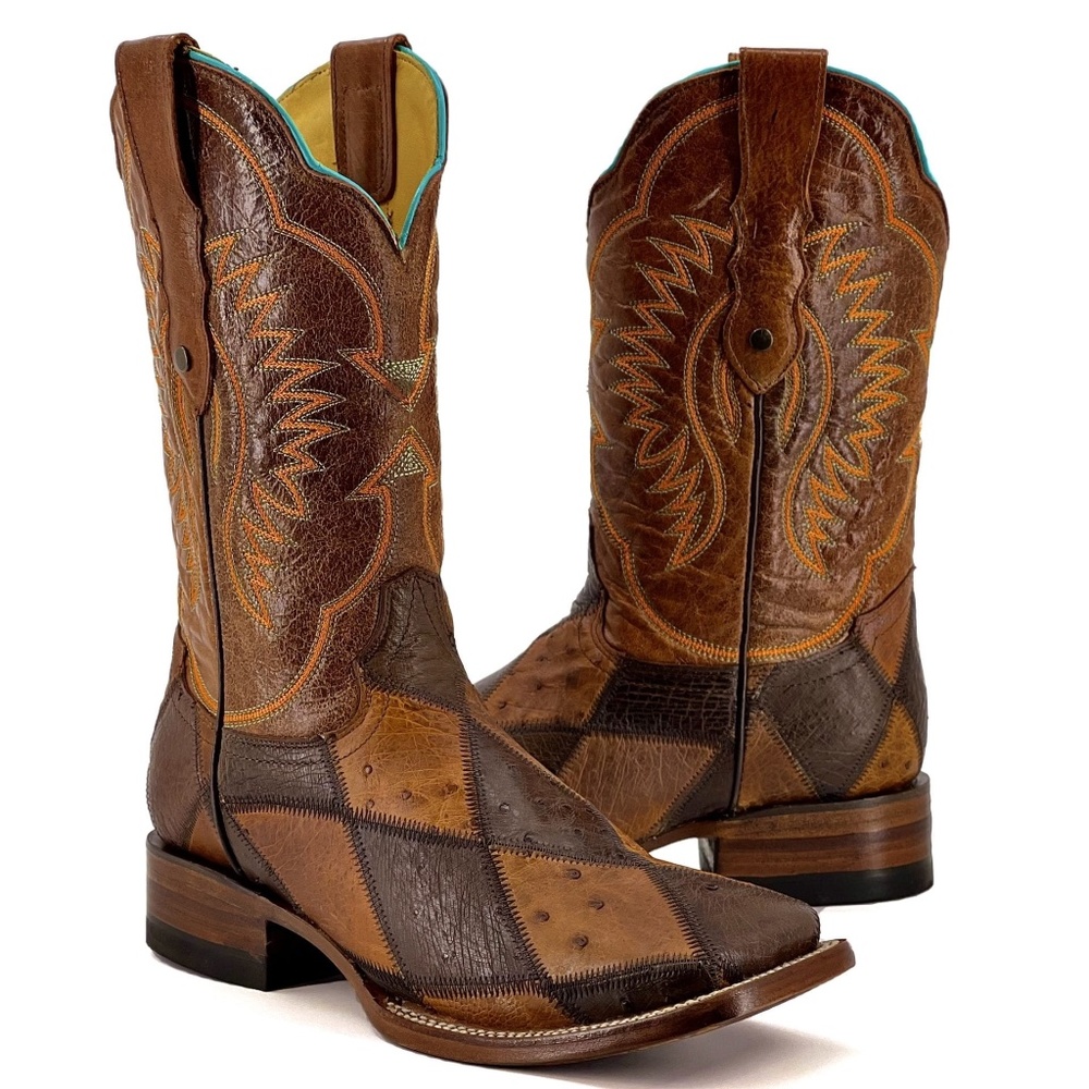 Men’s Genuine Ostrich Patchwork – Square Toe